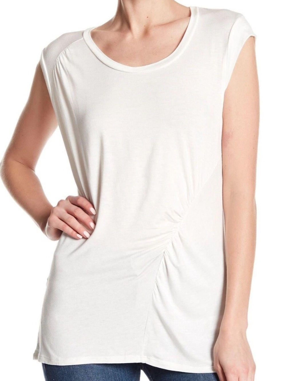 H by Bordeaux White Cap Sleeve Ruched Side Tee
